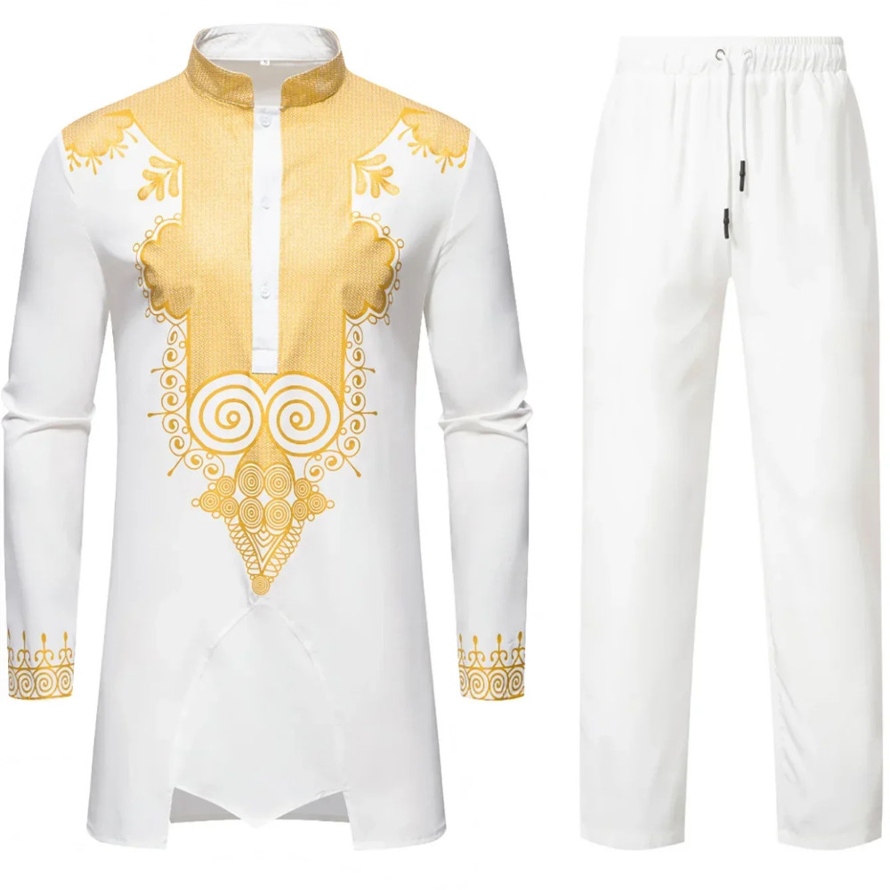 New ethnic style men's gold printed suit