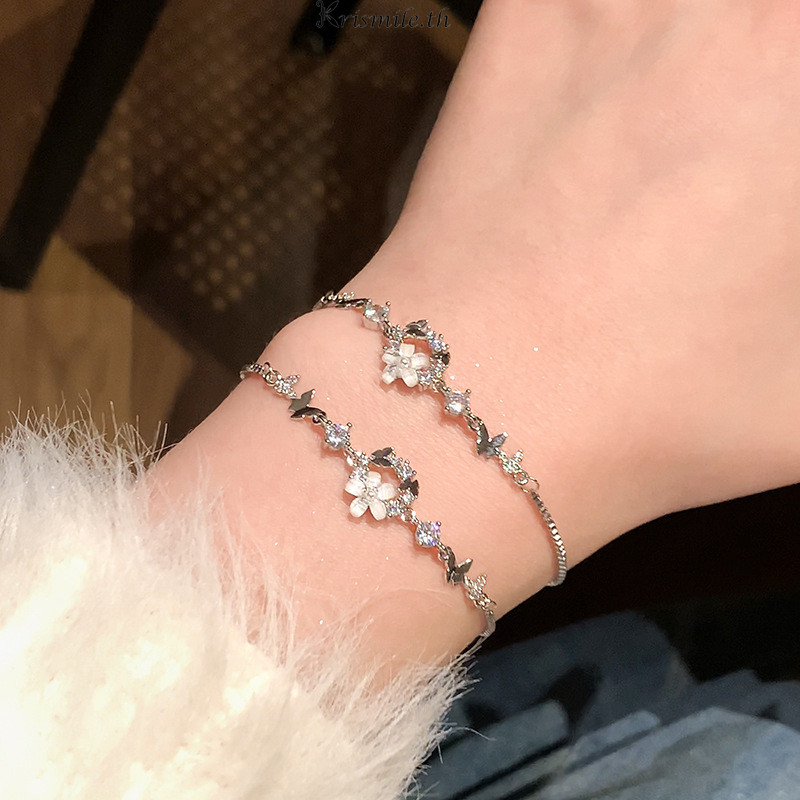 COD-ในไทย💖สร้อยข้อมือแฟชั่น ดอกไม้ ดวงจันทร์ ประดับเพชรเทียม ละเอียดอ่อน สไตล์หรูหราแสง สำหรับผู้หญิง ปรับขนาดได้-kri