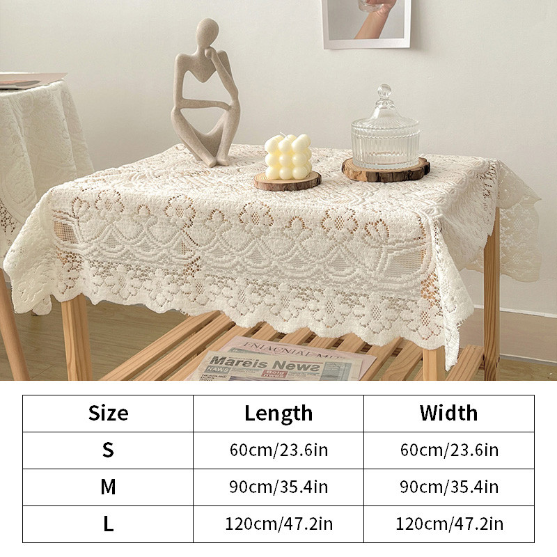 ผ้าปูโต๊ะลูกไม้สีขาวย้อนยุคในครัวเรือนกันฝุ่นโต๊ะรับประทานอาหารผ้าโต๊ะข้างเตียงตกแต่ง - รูปที่ 7