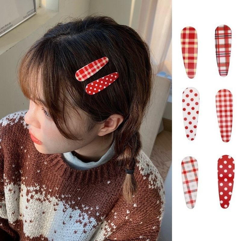 แฟชั่นเกาหลี Red Dot Grid BB กิ๊บติดผมนักเรียนหญิงปีใหม่เครื่องประดับผมของขวัญ