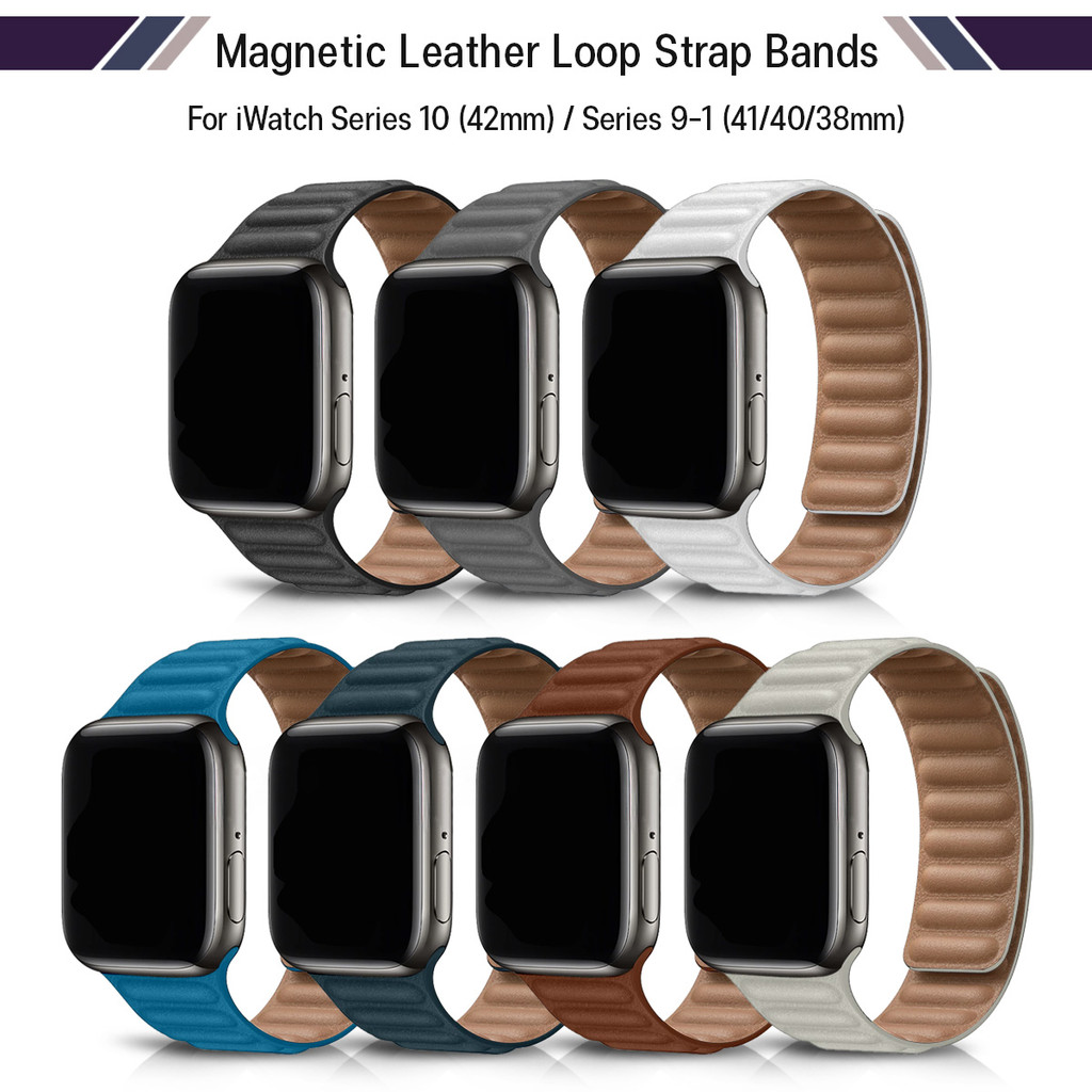 9Gadget - สายนาฬิกา สำหรับ IWatch ทุกชีรีย์ 42mm 41mm 40mm 38mm สาย นาฬิกา เคส กระจก Leather Loop Band for IWatch Series