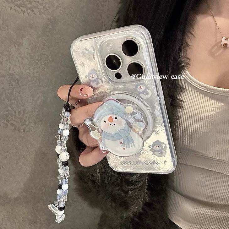 Huiwanju snowman วงเล็บดูดแม่เหล็กเหมาะสําหรับ iphone16promax Apple 16 โทรศัพท์มือถือกรณีโซ่ 15pro ใหม่ 15 รูปแบบดีบุก 14 รวมทุกอย่าง 13 ฝาครอบป้องกันการตก