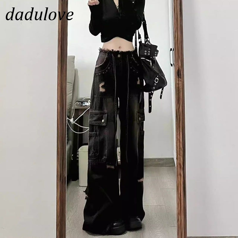 DaDulove2026 กางเกงยีนส์เอวสูงทรงหลวม ไซส์ใหญ่ สไตล์ High Street งานวินเทจ ใส่เที่ยวฤดูร้อน Streetwear สบายๆ