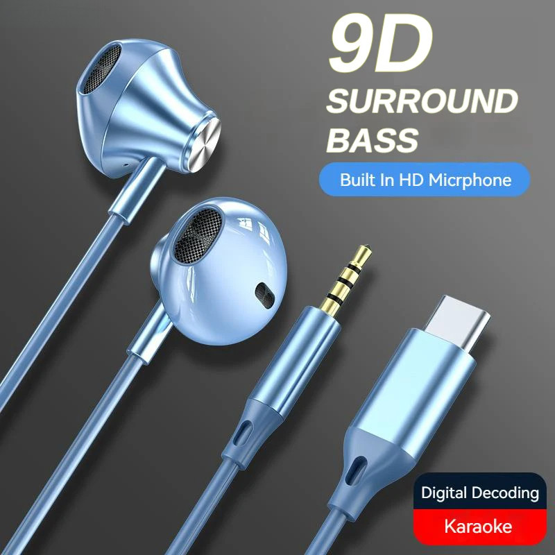 # 9D STEREO Type C & 3.5MM Gamers headsets WIRED Earphones In-Ear Headphone HIFI BASS Earphones for Samsung Earbud in MIC แฮนด์ฟรี