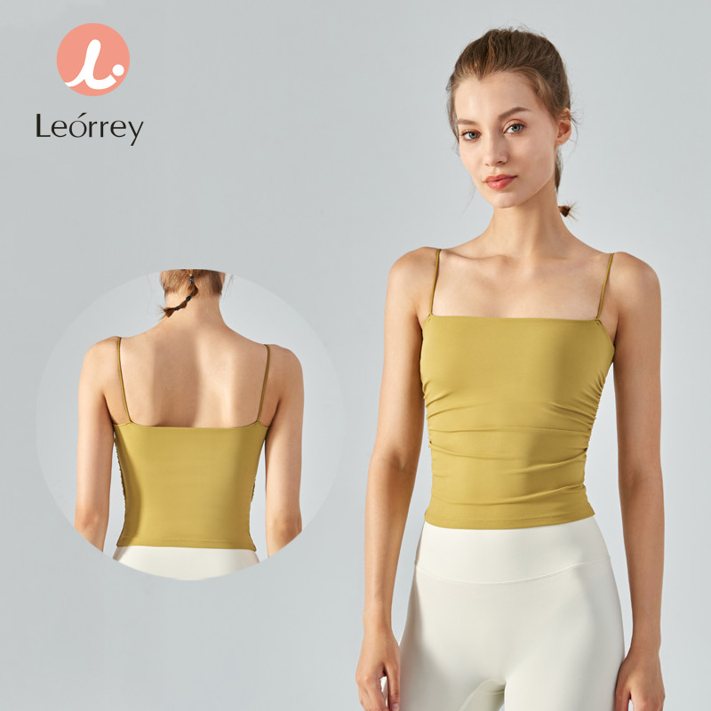 Leorrey-มีแผ่นรองหน้าอกเสื้อกั๊กโยคะกันกระแทกวิ่งชุดชั้นในกีฬาฟิตเนสเสื้อสายเดี่ยวใส่ด้านนอก