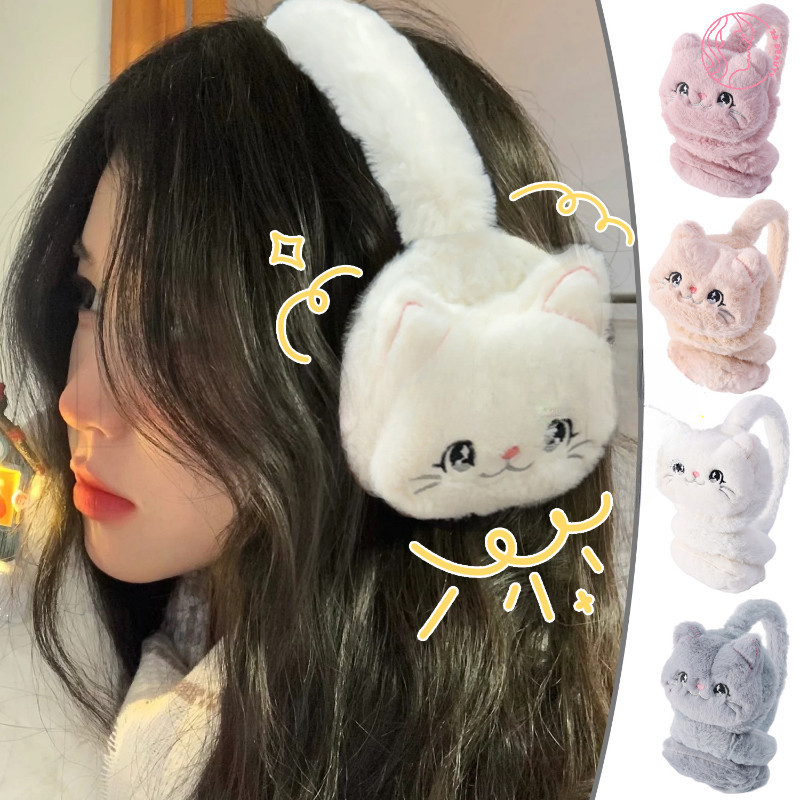 ย2เค การ์ตูนน่ารักตุ๊กตาแมวน้อยหูปก -ทนความหนาวเย็นนุ่มป้องกันหู-สําหรับฤดูใบไม้ร่วงฤดูหนาว ที่ปิดหู ให้อบอุ่นอุป