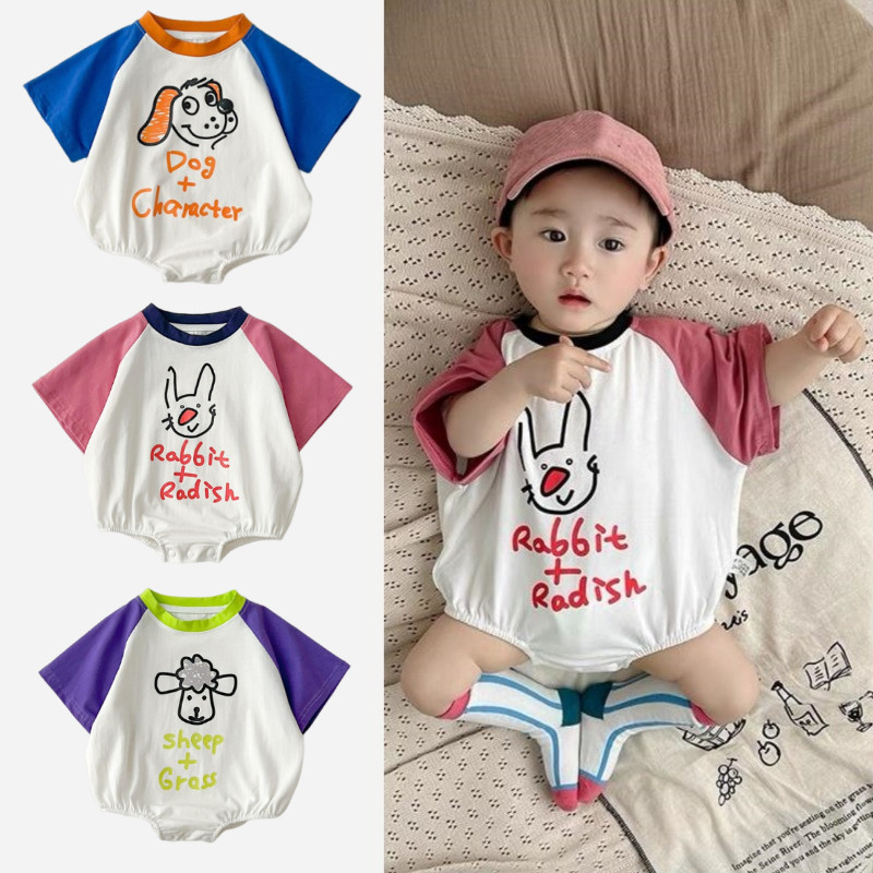 บอดี้สูทเด็กแขนสั้นเหมาะสมกับเด็กทารกสาวการ์ตูนแฟชั่น ชุดรอมเปอร์ 0-24 เดือนทารกแรกเกิดเสื้อผ้า