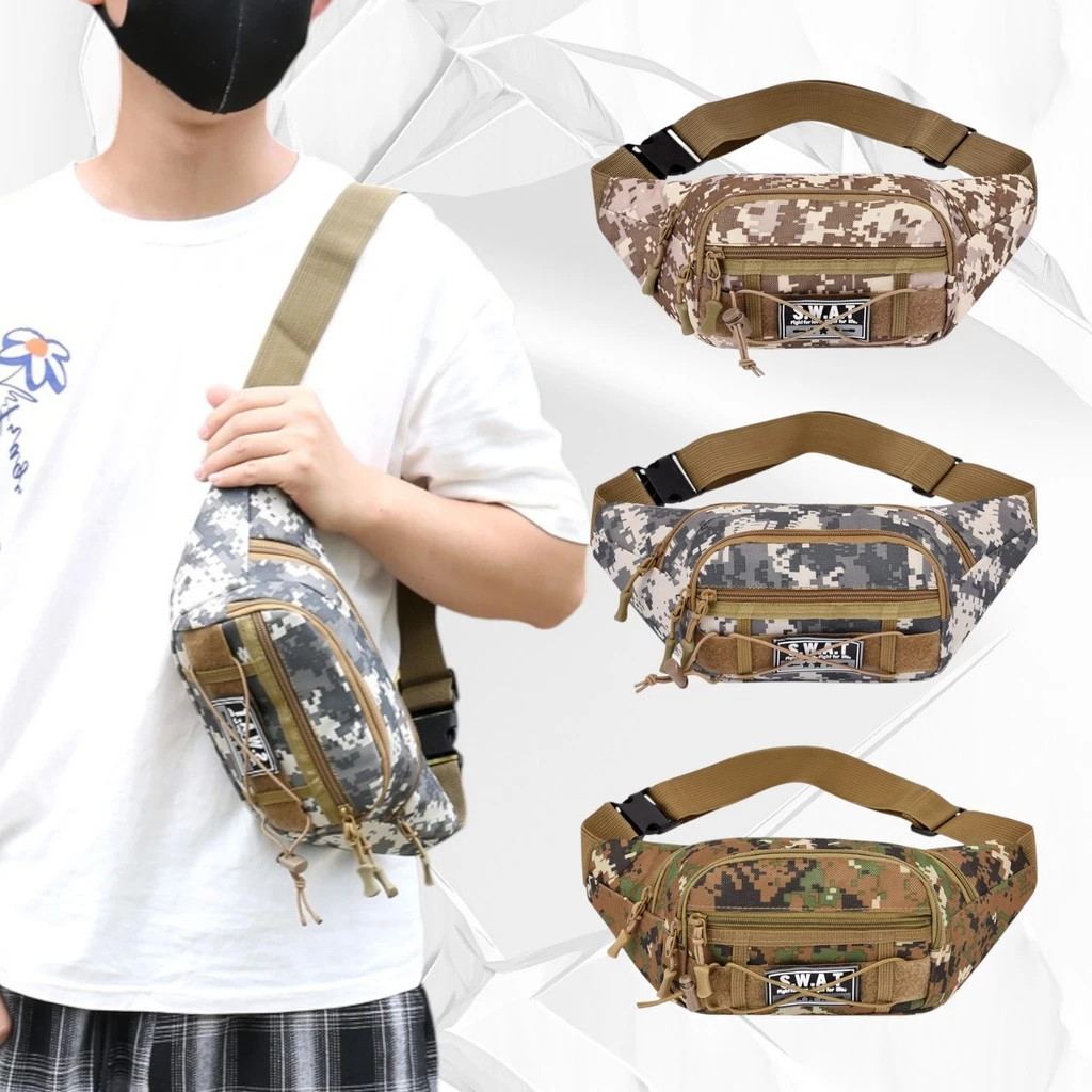 (w264)กระเป๋าคาดอก ผ้าใบหนา สายใหญ่ ลายพรางทหาร