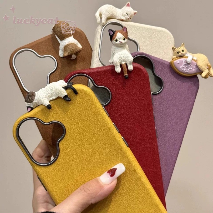 Iphone 16 15 14 13 12 11 Pro Max X Xr Xs Maxเคสโทรศัพท์Ins 3D DIYแมวน่ารักสีลูกกวาดนุ่มปกหลังหนัง