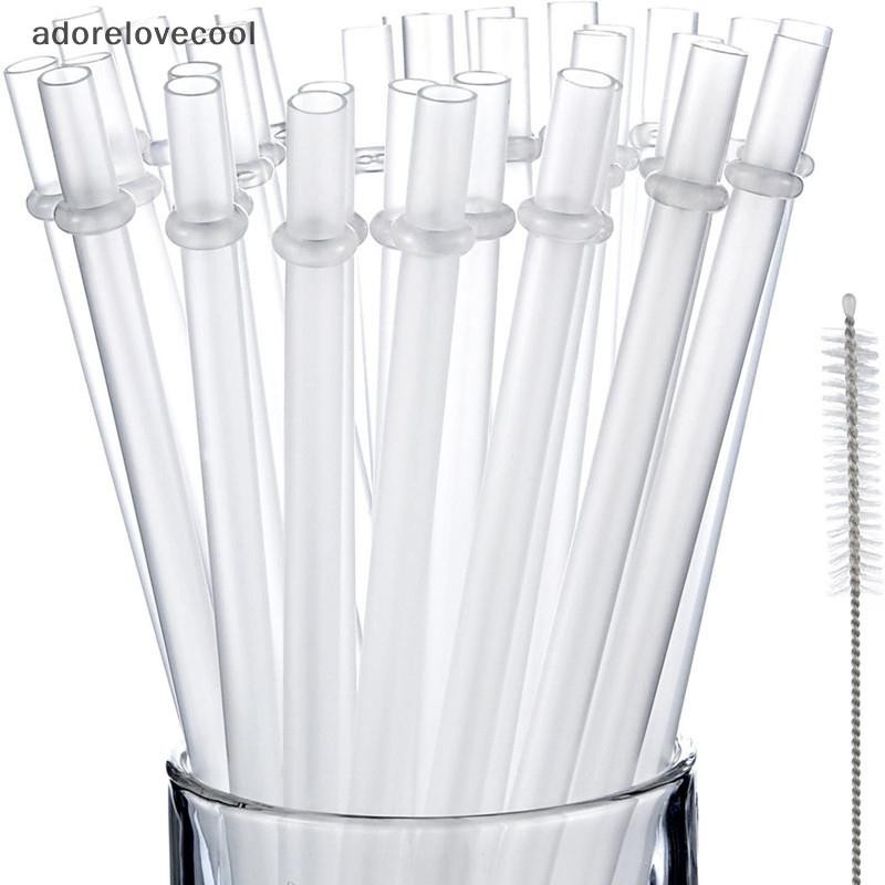 Adth 10 ชิ้นสีขาว Glitter พลาสติกฟาง 9 นิ้วยาวนํามาใช้ใหม่ Hard ดื่มหลอดสําหรับ Tumbler แก้วถ้วยขวด Martijn