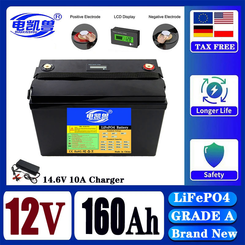 ก้อนแบตเตอรี่ LiFePo4 300Ah 200Ah 160Ah 100Ah 12V 24V ใหม่พร้อมแบตเตอรี่ลิเธียมเหล็กฟอสเฟตในตัว
