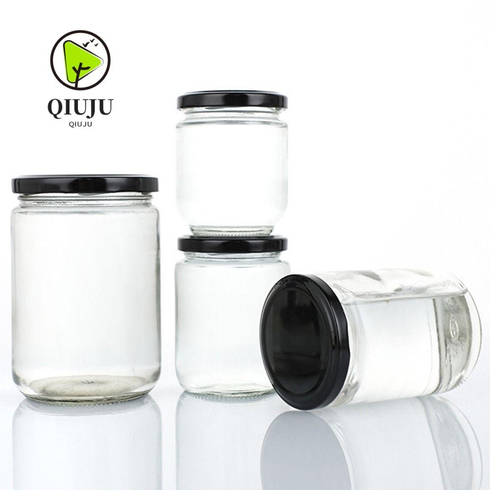Qiju 1 ชิ้นขวดแก้ว, รอบเก็บอาหาร Mason Jar, โปร่งใส 100ml 150ml 195ml 240ml พร้อมฝาปิดสุญญากาศสีดําห้องครัว Canning คอนเทนเนอร์ Jam Honey