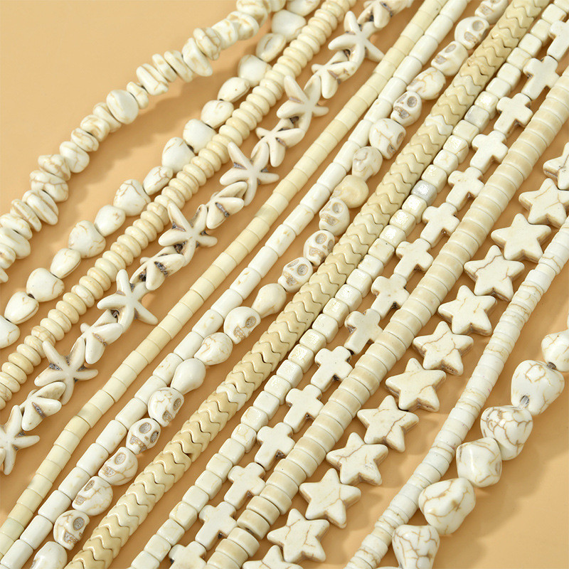 1string ธรรมชาติ Turquoise หินหลวมลูกปัดสแควร์ปลาดาวดอกไม้ DIY สําหรับจี้สร้อยคอสร้อยข้อมือเครื่องประดับทํา Handmade วัสดุอุปกรณ์เสริม