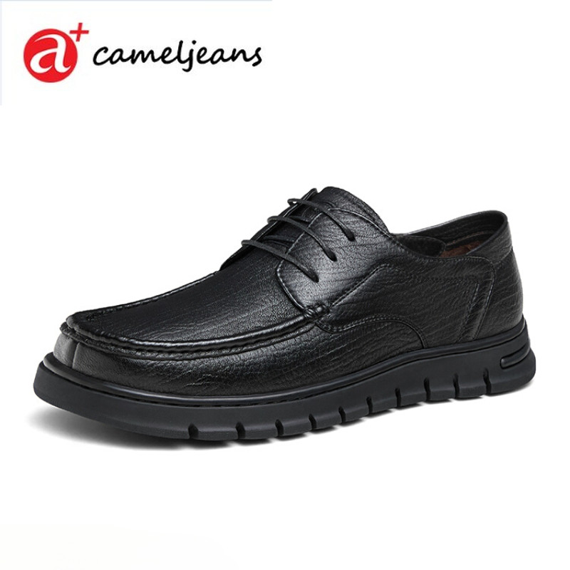 Cameljeans รองเท้าหนังพื้นนุ่มลายทางแนวตั้งสําหรับผู้ชายกันลื่นทนต่อการสึกหรอธุรกิจลําลอง
