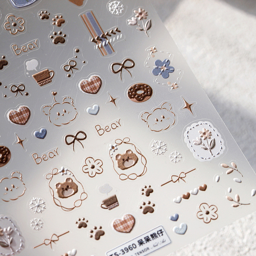 [Meow.sensei]magico Moji Tiesu การ์ตูนสติกเกอร์เล็บน่ารัก Pro สติกเกอร์เล็บฝ้า TS-3960-หมีโง่