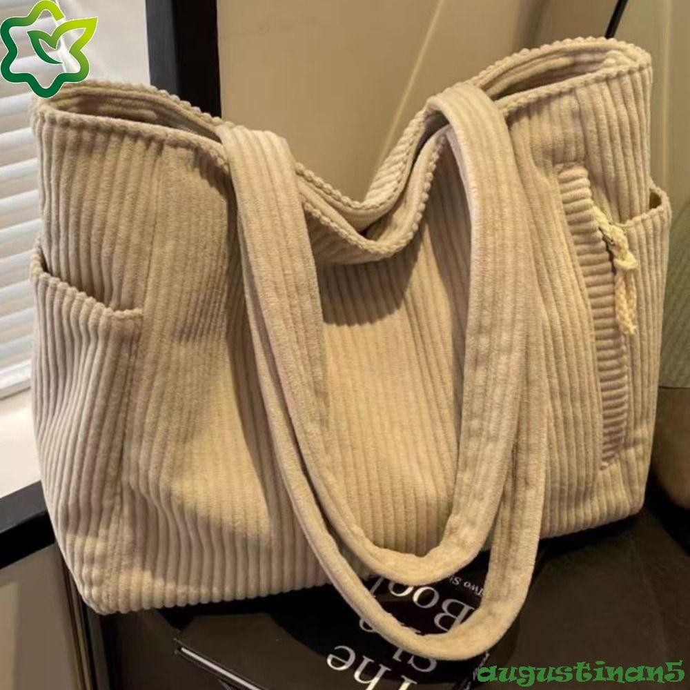 Augustinan กระเป๋าสะพายผ้าลูกฟูก,สีทึบ Corduroy Womens Shopper Tote Bag,แฟชั่นความจุขนาดใหญ่หลายกระเป๋ากระเป๋าถือช้อปปิ้งสบายๆใช้ทุกวัน