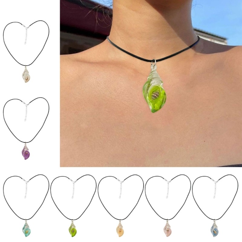 Zzz เรซิ่น Conch จี้สร้อยคอแฟชั่นเรซิ่น Conch สร้อยคอที่ไม่ซ้ํากันจี้ Neckchain สําหรับทุกวันสวมใส่ง