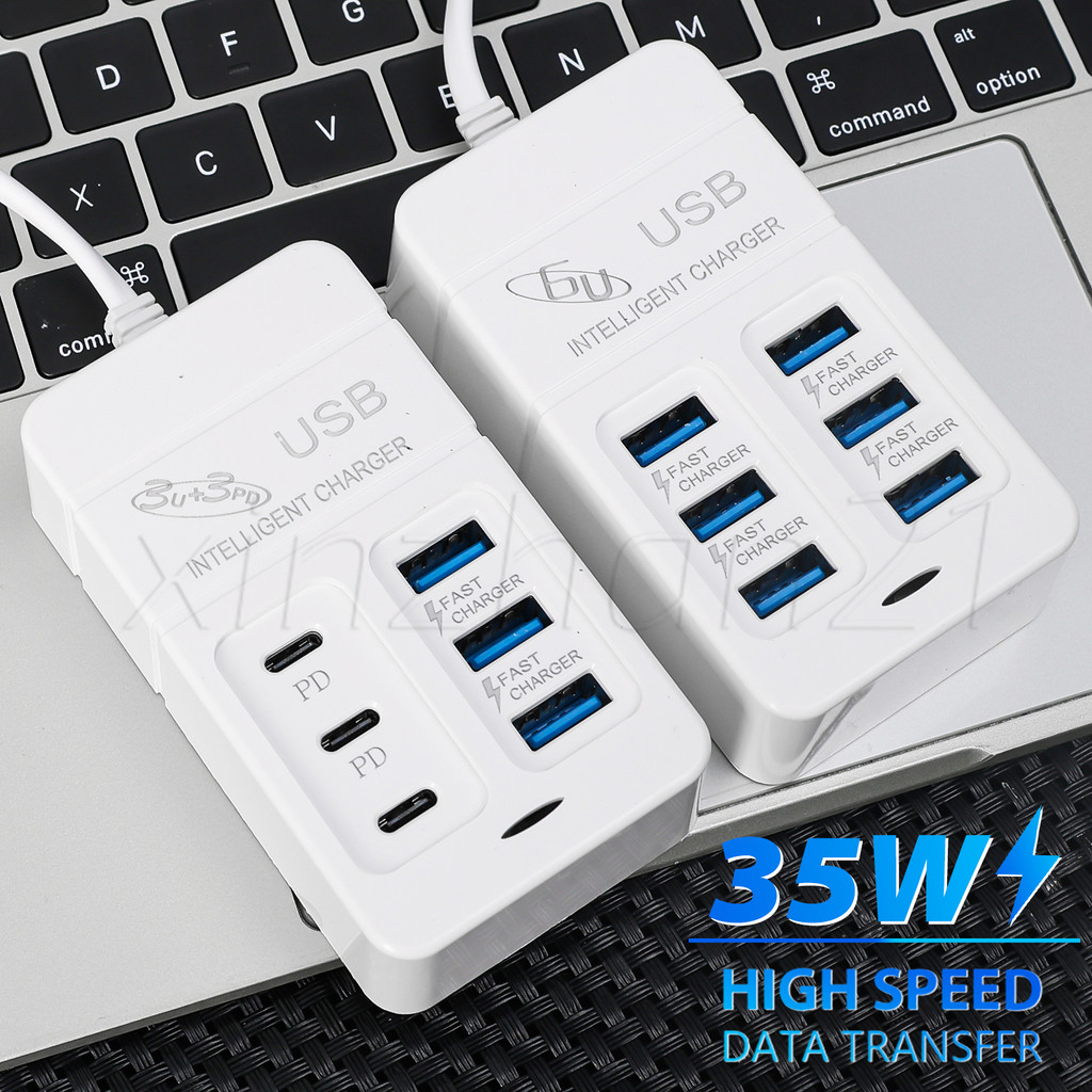 6 IN 1 USB 35W PD Type C Fast Charge Charger - มัลติฟังก์ชั่น, พลาสติก - Wall Phone Adapter - สําหรั