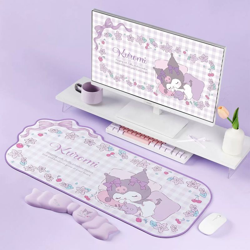 Sanrio Kuromi ขนาดใหญ่ตาราง Anti-slip กันน้ําหนา HelloKitty คอมพิวเตอร์คีย์บอร์ดหนังแผ่นรองเม้าส์