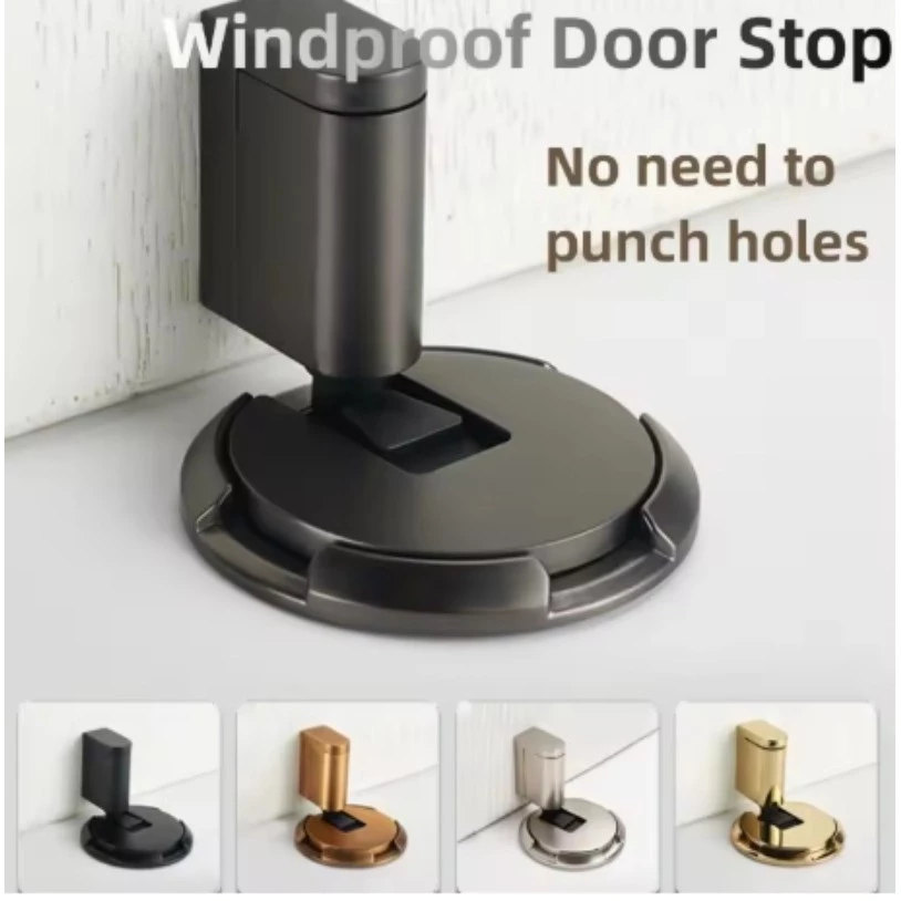 Non-punch Door Stopper พื้นอัตโนมัติ DoorStop อุปกรณ์เฟอร์นิเจอร์ทองสีดําสีเทา Stopper สําหรับประตู Windproof