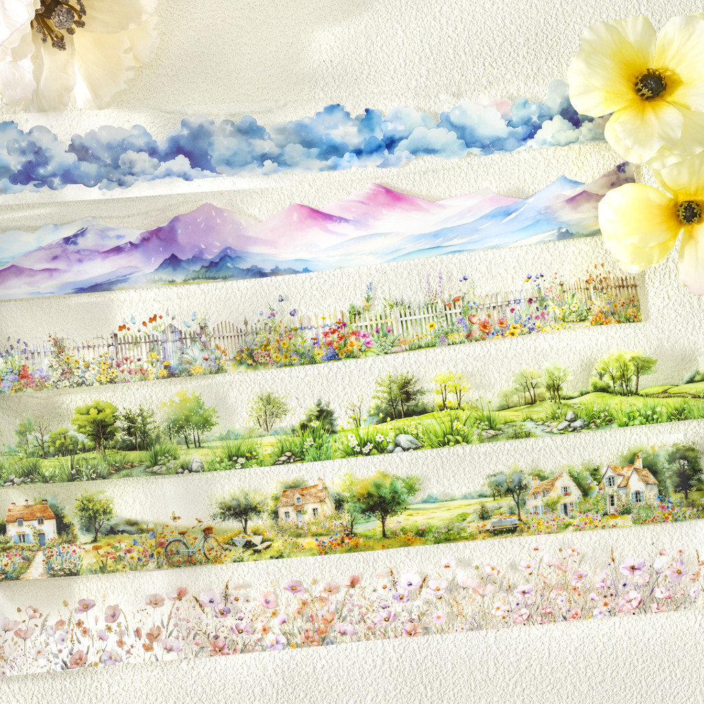 Jianwu 40 มม.* 200 ซม.สวนไม้ Series Vintage ดอกไม้ภูมิทัศน์ PET เทป Creative DIY Journal Collage เครื่องเขียน