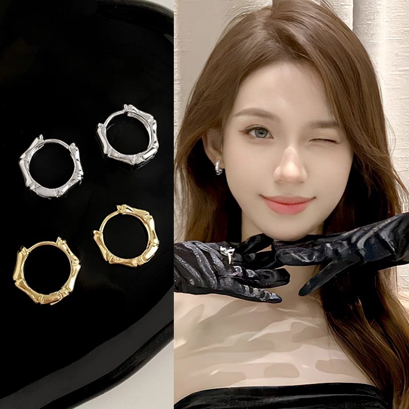เกาหลี ส925 เงินไม้ไผ่ต่างหูหูกระดุมเครื่องประดับ