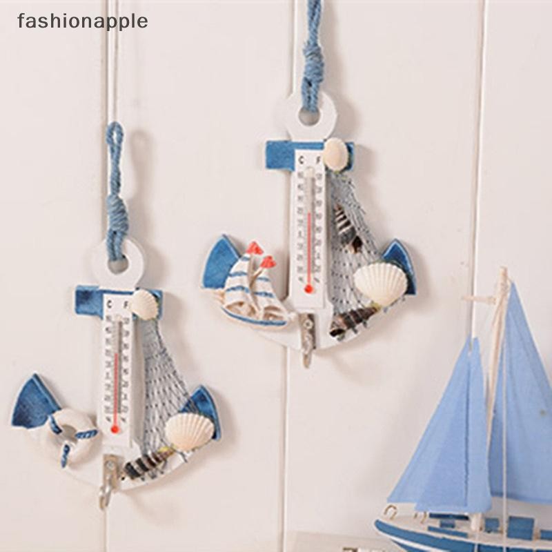 [fashionapple] ไม้ Anchor เครื่องวัดอุณหภูมิหัตถกรรม Art แขวนผนัง Hook Meter Gauge Shell Nautical Decor สต็อกใหม่