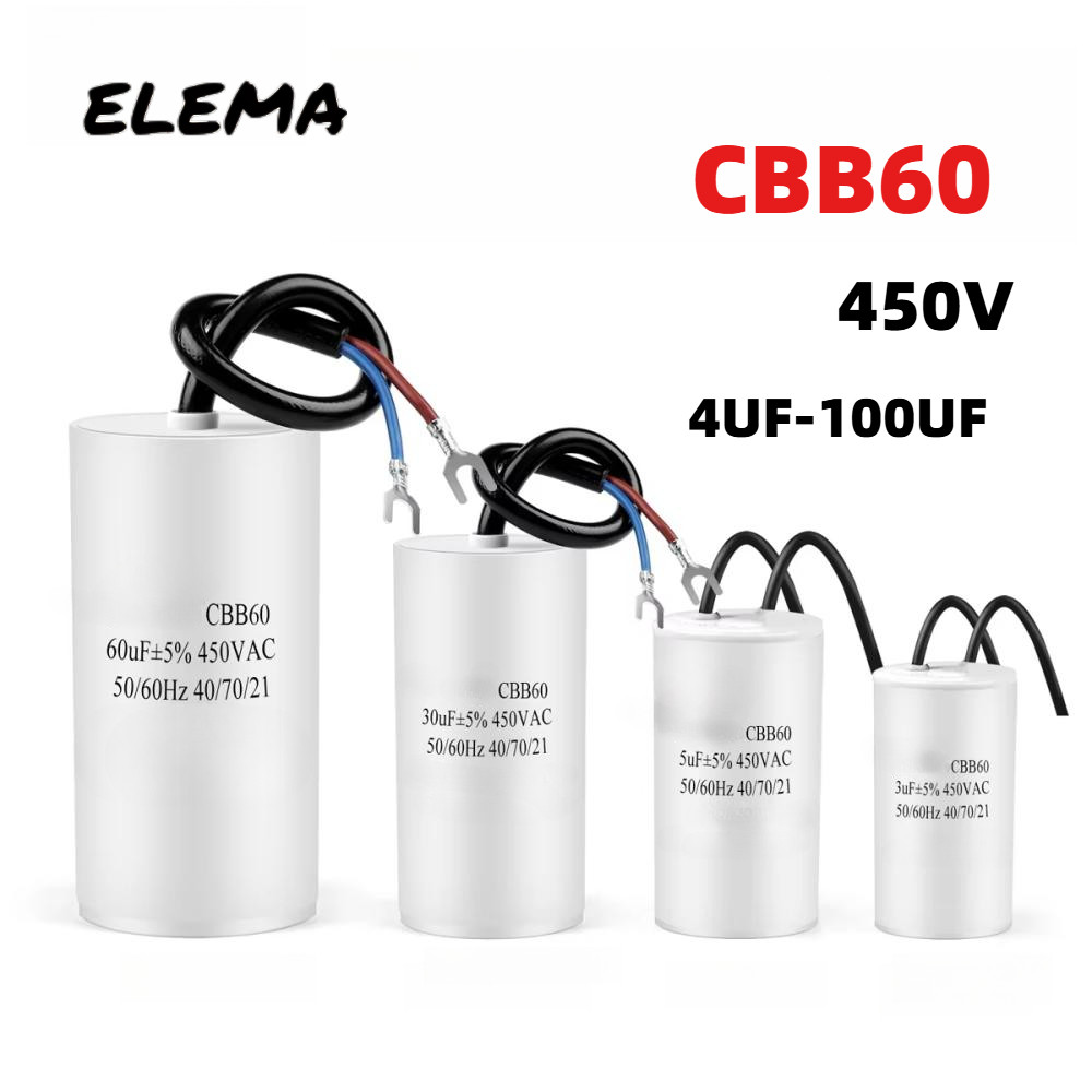 Cbb60 เริ่มต้นตัวเก็บประจุ Run Capacitor 450V 4UF-100UF 5/6/8/10/12/14/16/20/25/35/45/50/70/80UF สําหรับปั๊มน้ําเครื่องซักผ้าตู้เย็น