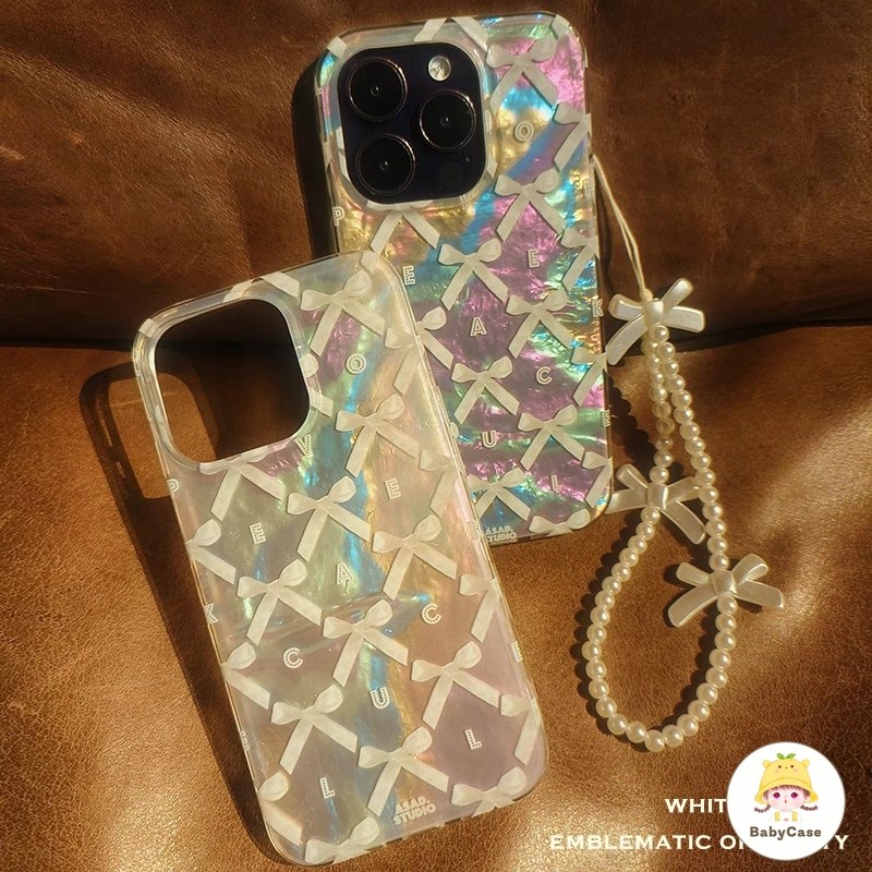 เคสไอโฟน 16 สำหรับ iPhone 11 15 13 16 14 12 Pro Max 8 7 16 15 Plus XR X XS Max ผ้าสร้อยข้อมือรูปแบบเชลล์โรแมนติกสดใหม่