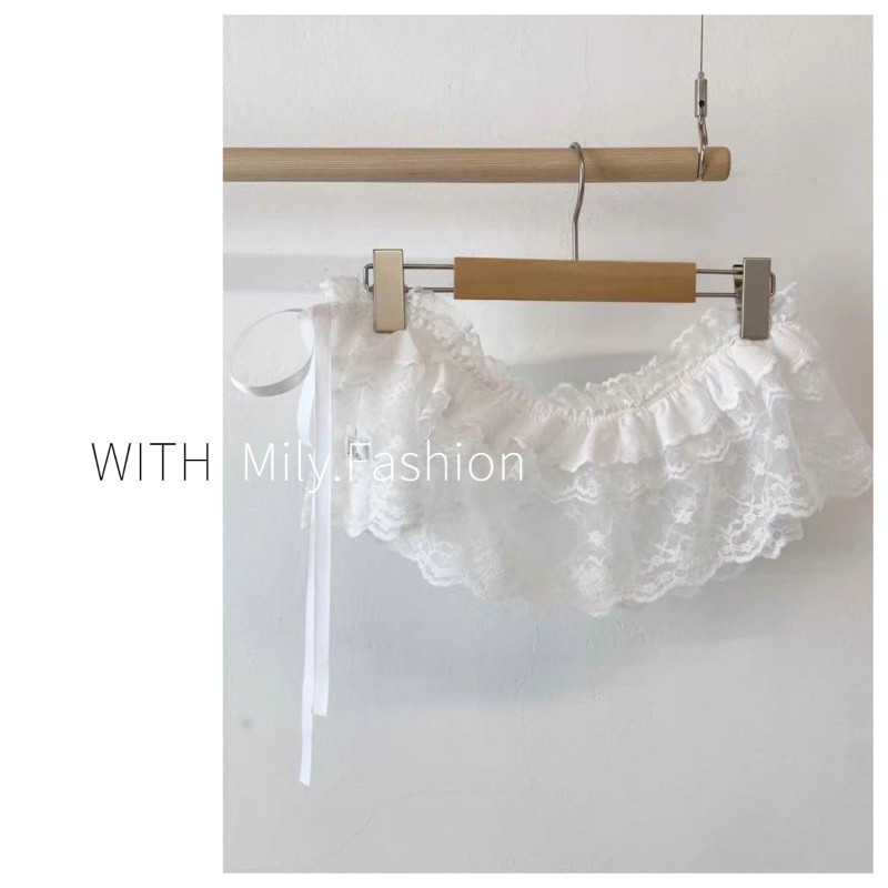 Milyfashion 2024ใหม่สีขาวตาข่ายลูกไม้ม่านผายลมหญิงกระโปรงคลุมสะโพก