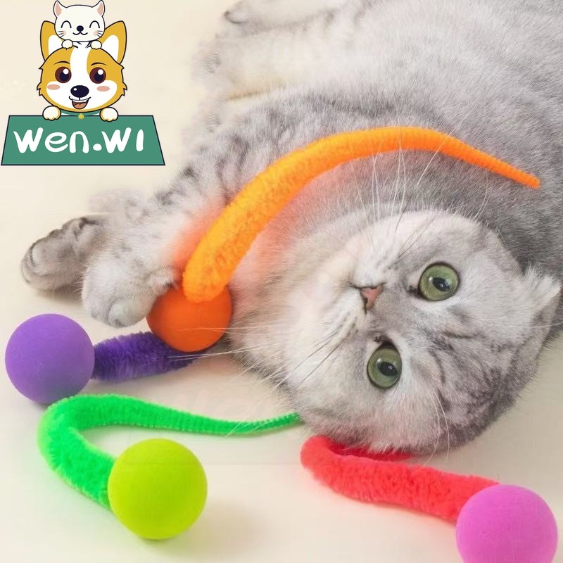 wen.W1ของเล่นลูกบอลยาง สำหรับแมว ของเล่นสัตว์เลี้ยง ฝึกแมว