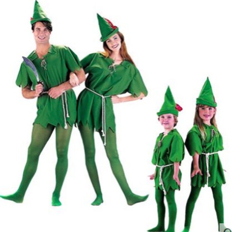คอสเพลย์ Peter Pan เครื่องแต่งกายผู้ใหญ่เด็กผู้หญิงสีเขียว The Wizard Elf Hunter ชุดการ์ตูนภาพยนตร์บทบาทเล่นเสื้อผ้า huntsman Paladin
