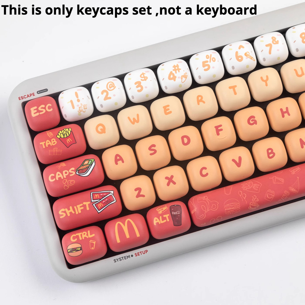 PBT Keycap MOG McDonalds Burger Keycap รอบแกนแม่เหล็กคีย์บอร์ดความร้อนระเหิด Adapt To 61/64/67/68/71/75/78/82/84/87/96/98/100/104/108