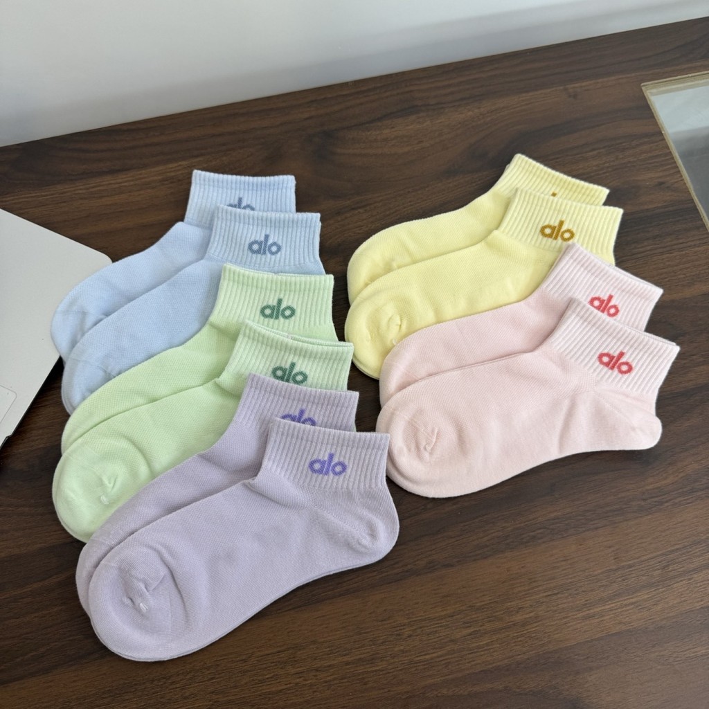 5 คู่ ALO ผู้หญิงผักกาดหอมขอบถุงเท้ากีฬาสันทนาการฟิตเนสถุงเท้าผ้าฝ้าย