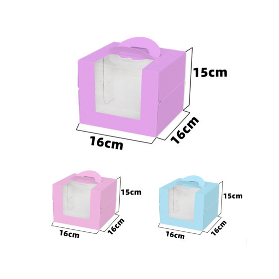 กล่องเค้กปอนด์ พร้อมฐานรองเค้ก หูหิ้ว ครึ่งปอนด์ / 1 ปอนด์ ช่องหน้าต่างสี (PP25)