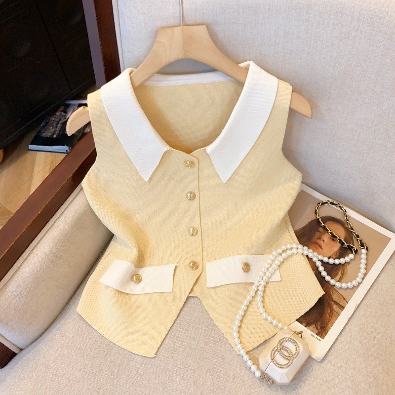 COCO-เสื้อสุภาพสตรี สี Splicing รุ่นบาง คอวี ประเภทกระบอกตรง ความเรียบง่าย อารมณ์ สุภาพสตรี แฟชั่นฤดูร้อน แผนกฮัน - รูปที่ 2