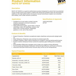 ✅ น้ำมันเครื่องสังเคราะห์แท้ 100% l Wix Moto XP 10W-40 / 10W-50 / สกู๊ตเตอร์ 5W-40 ขนาด 0.8/ 1 ลิตร
