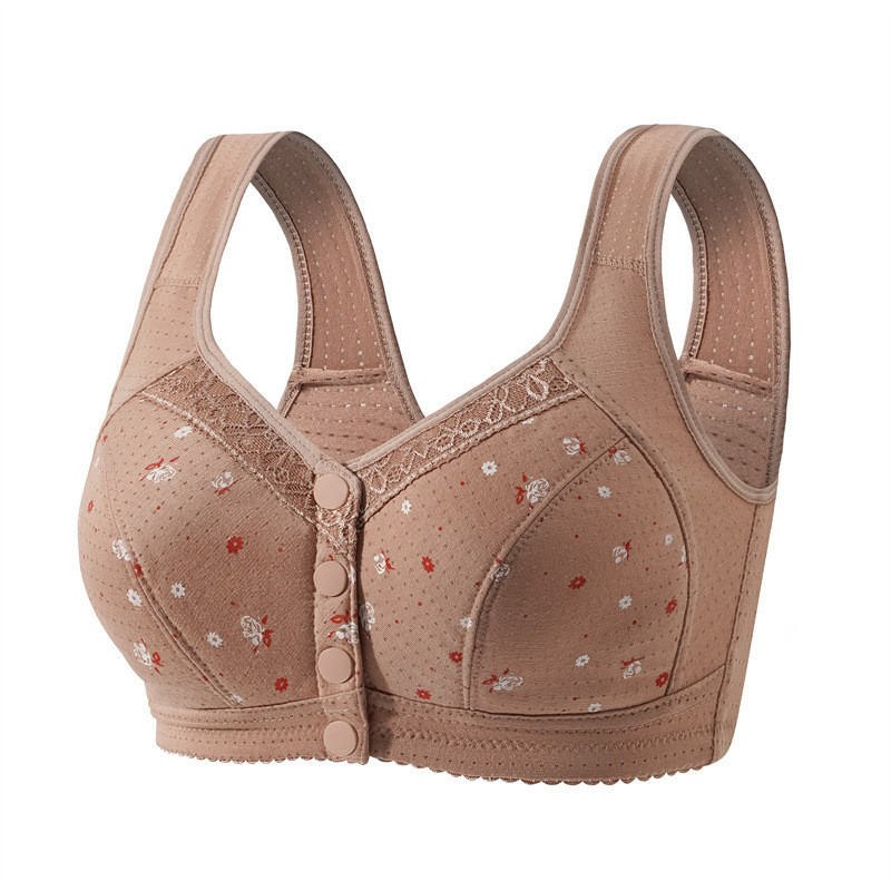 38-50 size hot selling middle-aged and elderly mothers cotton printed underwire front button thin bra