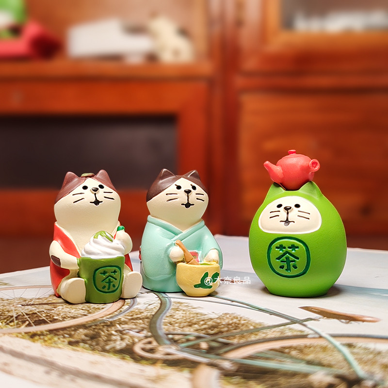 โรงฝัน 3ชิ้น/เซ็ตแมวญี่ปุ่นดื่มชาตกแต่งฉากตกแต่งเดสก์ท็อปตกงานฝีมือเรซินมินิตกตกแต่ง