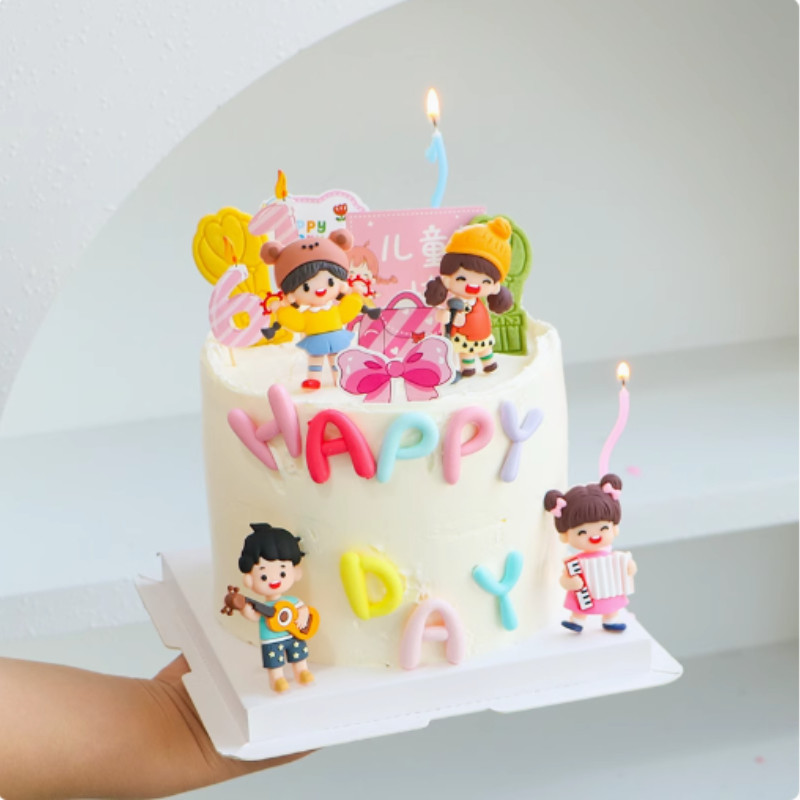 วันเด็กสากลการ์ตูนกาวนุ่มเด็กชายและเด็กหญิงตกแต่งเค้กอบเสียบชุดงานเลี้ยงวันเกิด - รูปที่ 5