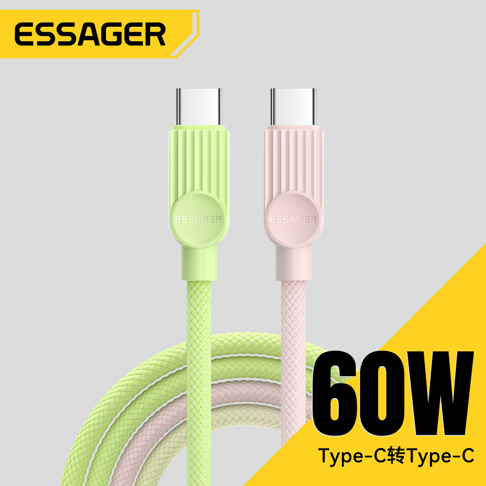 ESSAGER 60W Super Fast Charging Data Cable Type-C ถึง Type-C Dual Color Braided 