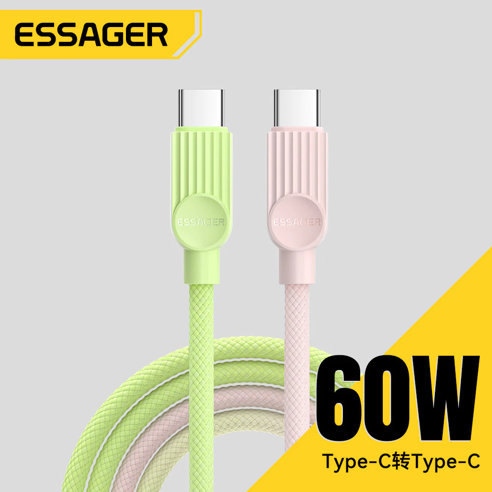 ESSAGER 60W Super Fast Charging Data Cable Type-C ถึง Type-C Dual Color Braided Cable