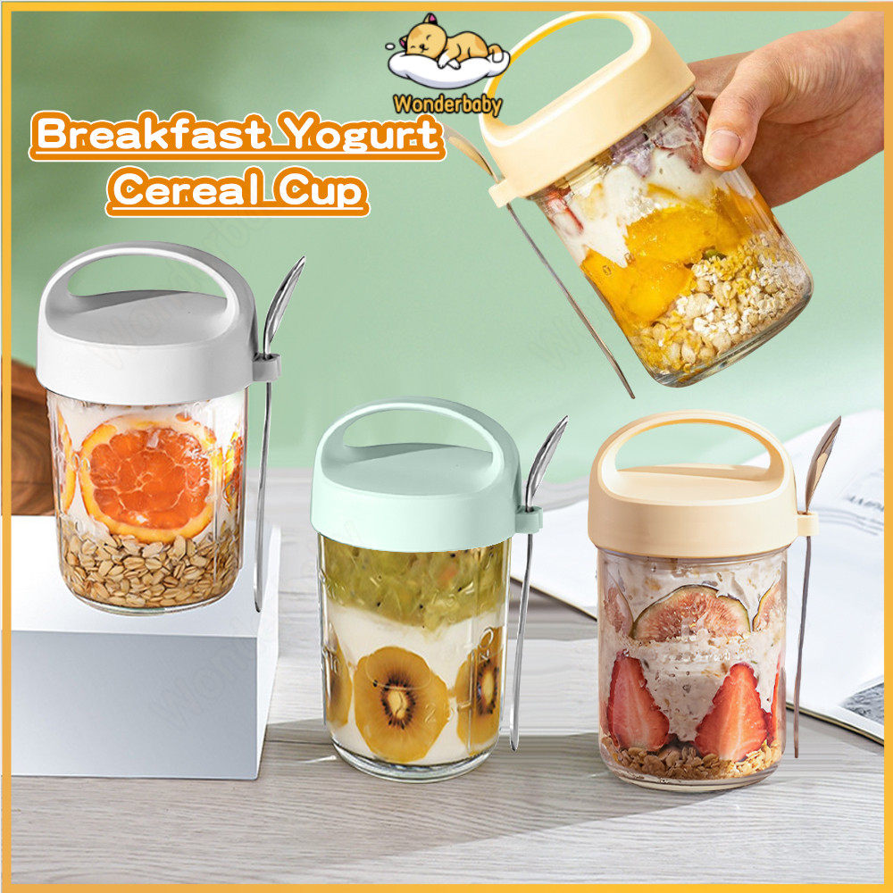 Wonderbaby 400ml Free Spoon Yogurt Jar Breakfast Cereal Mug Oatmeal Cup Overnight Sealed Cup