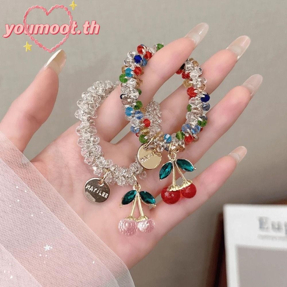Youmoot เชอร์รี่สร้อยข้อมือ, เชอร์รี่ พลอยเทียม คริสตัลเชือกผม, เก๋หรูหราสองวัตถุประสงค์เสน่ห์ผู้ถือผมหางม้าอุปกรณ์ผม - รูปที่ 6