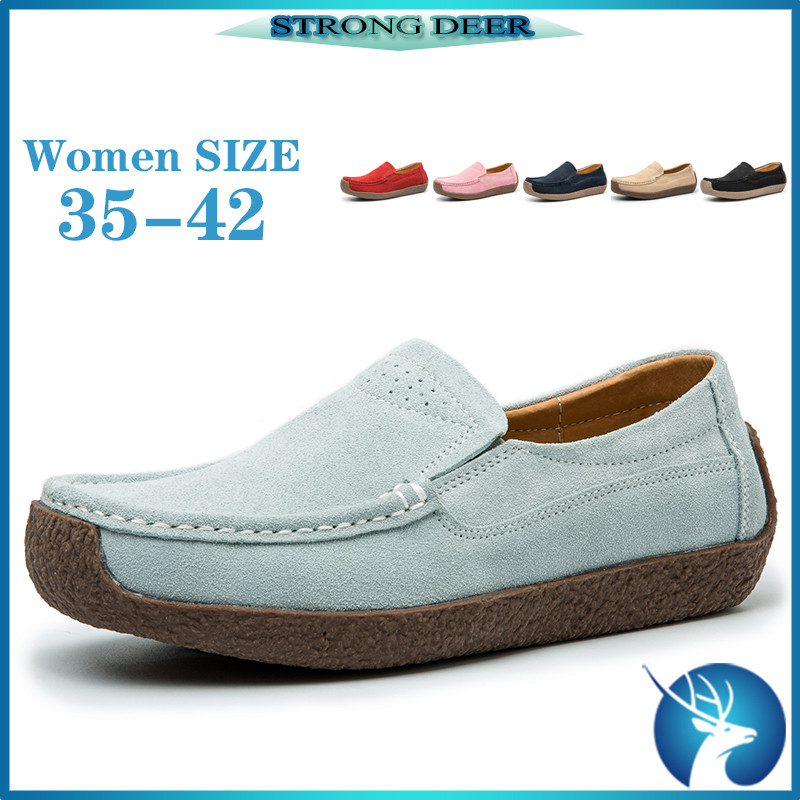 SJ5 SD ✈สต็อกพร้อม✈ Kasut Perempuan Womens Fashion Leather Flats Suede Shoes Plus Size:35-42