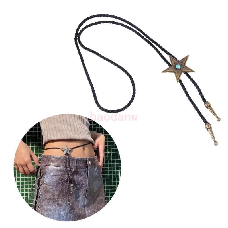 BDW Boho หนังทอสร้อยคอสร้อยคอ Vintage Star Buckle Choker สร้อยคอปรับได้