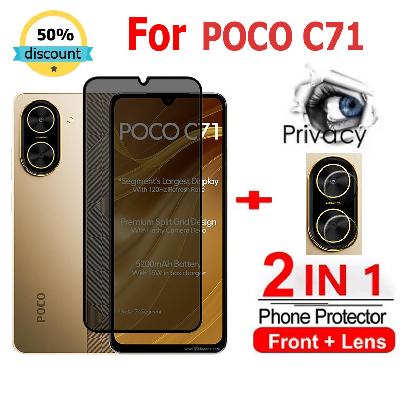 2 in 1 ฟิล์ม POCO C71 ฟิล์มกระจกนิรภัยกันรอยหน้าจอ กันแอบมอง เพื่อความเป็นส่วนตัว สําหรับ Xiaomi 15 14 Ultra 14T Redmi Note 14 13 Pro Plus 13X 14C 13C 12C A5 A3 Plus POCO F7 X7 M7 C71 C75 Pro 5G ฟิล์มกันรอย ฟิล์มกล้อง
