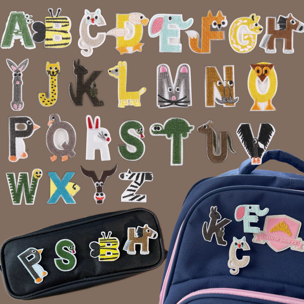 เหล็กบนตัวอักษรและตัวเลขแพทช์สัตว์น่ารักตัวอักษรแพทช์ปัก AZ Applique สําหรับเสื้อผ้าชุดหมวกถุงเท้า