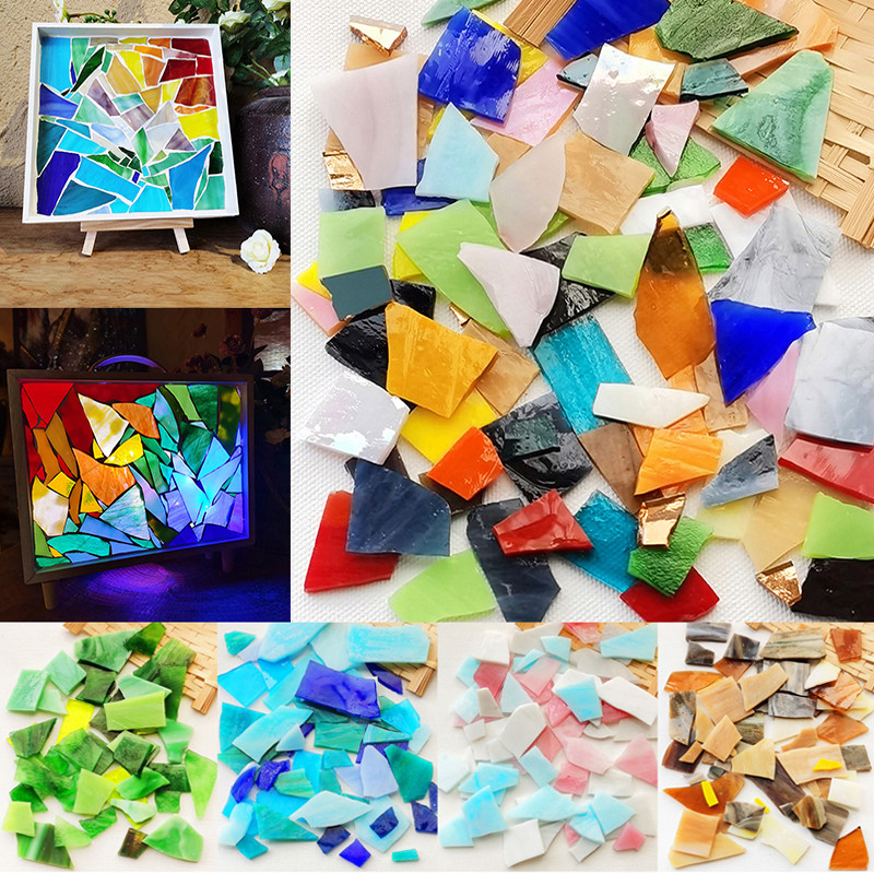 100กรัม/ล็อตโมเสคกระเบื้องกระจกสีDIY Handmade Coasterโมเสคปริศนาทําศิลปะตกแต่งผนังอุปกรณ์