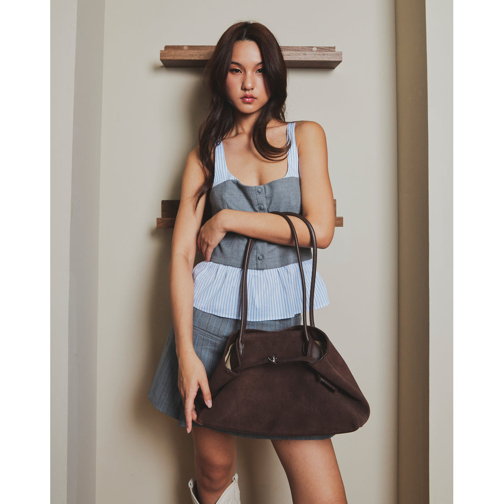 Aria Long Top Handle Suede Bag